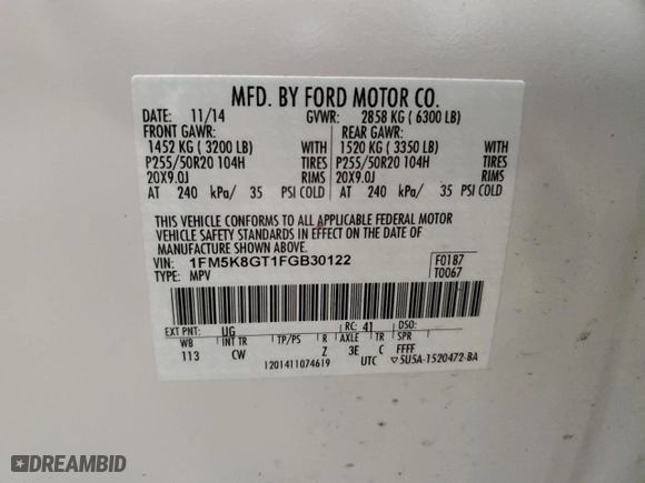 2015 Ford Explorer Sport with VIN 1FM5K8GT1FGB30122, listed as a Copart auction lot 53227465 with 71,617 mi miles and Clean Title. Bid and sale history available at carsss.com. Image 14.