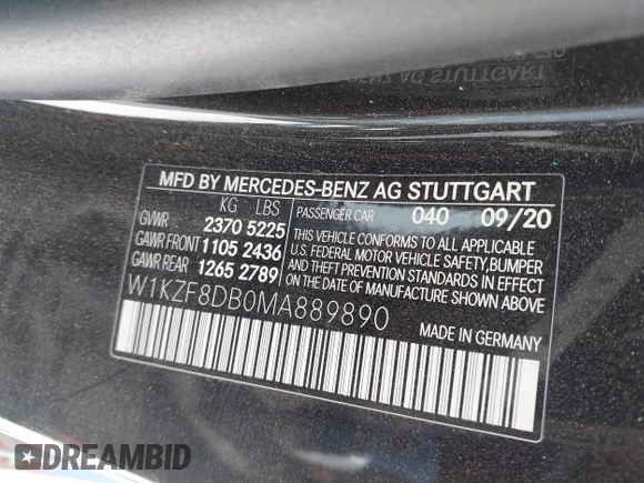2021 Mercedes-Benz E-Class E 350 with VIN W1KZF8DB0MA889890, listed as a IAAI auction lot 41317094 with 63,075 mi miles. Bid and sale history available at carsss.com. Image 9.