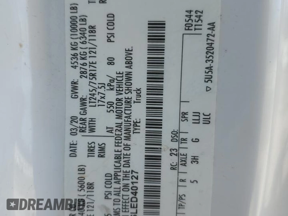 2020 Ford F-250 XL with VIN 1FT7X2BT6LED40127, listed as a Copart auction lot 89267775 with Not provided miles and Salvage title. Bid and sale history available at DreamBid. Image 12.