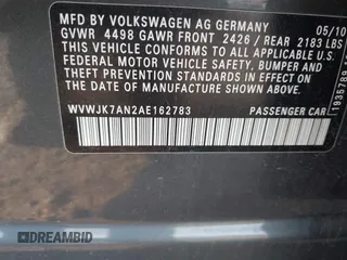 2010 Volkswagen Passat Komfort with VIN WVWJK7AN2AE162783, listed as a IAAI auction lot 42121999 with Not provided miles and . Bid and sale history available at DreamBid. Image 9.