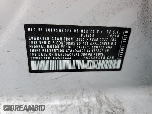 2019 Volkswagen Golf SportWagen S with VIN 3VWY57AU3KM501444, listed as a Copart auction lot 81209003 with 67,089 mi miles. Bid and sale history available at carsss.com. Image 13.