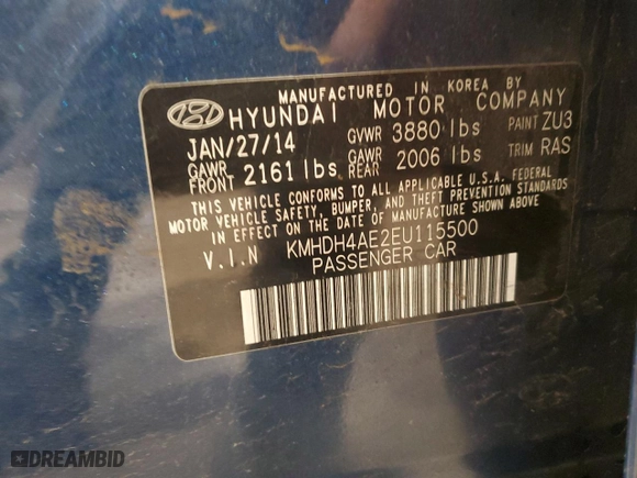 2014 Hyundai Elantra SE with VIN KMHDH4AE2EU115500, listed as a Copart auction lot 53093355 with 54,784 mi miles and Salvage Title. Bid and sale history available at carsss.com. Image 14.