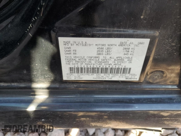 2009 Mitsubishi Galant Sport V6 with VIN 4A3AB46S09E024276, listed as a Copart auction lot 72680034 with 166,512 mi miles and Salvage Title. Bid and sale history available at DreamBid. Image 12.