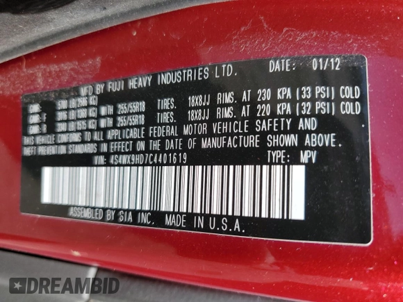 2012 Subaru Tribeca Limited с VIN 4S4WX9HD7C4401619, выставлен на аукционе Copart как лот 42907985 с пробегом 117 618 миль миль и Списание • Salvage title. История ставок и продаж доступна на DreamBid. Изображение 14.