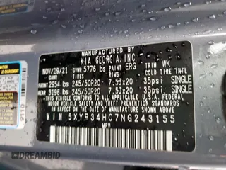 2022 Kia Telluride EX with VIN 5XYP34HC7NG243155, listed as a Copart auction lot 55508125 with 55,033 mi miles and Salvage title. Bid and sale history available at DreamBid. Image 14.