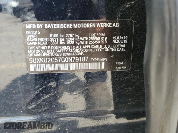 2016 BMW X6 xDrive35i with VIN 5UXKU2C57G0N79187, listed as a Copart auction lot 52973103 with 95,625 mi miles. Bid and sale history available at carsss.com. Image 15.
