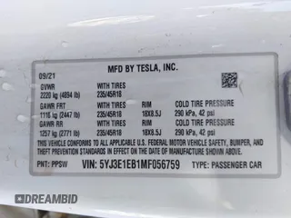 2021 Tesla Model 3 Long Range with VIN 5YJ3E1EB1MF056759, listed as a IAAI auction lot 41464108 with 48,694 mi miles and . Bid and sale history available at carsss.com. Image 9.