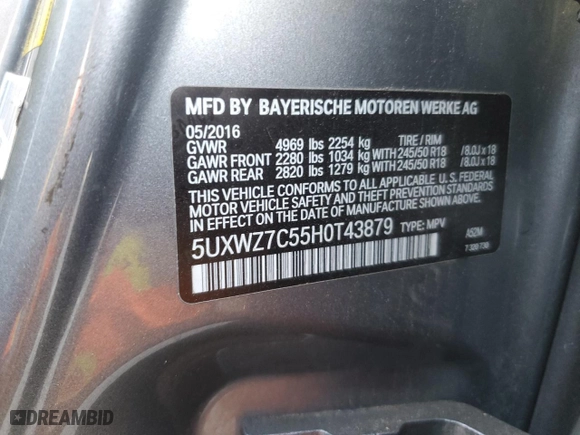 2017 BMW X3 sDrive28i with VIN 5UXWZ7C55H0T43879, listed as a Copart auction lot 43236315 with 161,205 mi miles and Salvage Title. Bid and sale history available at carsss.com. Image 13.