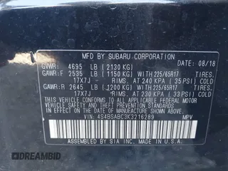 2019 Subaru Outback with VIN 4S4BSABC3K3216289, listed as a IAAI auction lot 42300515 with Not provided miles and . Bid and sale history available at DreamBid. Image 9.