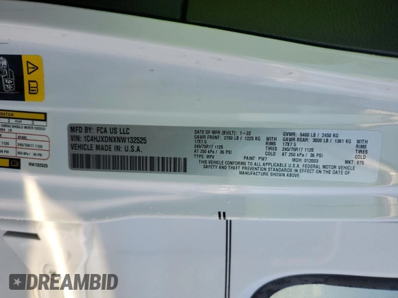 2022 Jeep Wrangler Unlimited Sport with VIN 1C4HJXDNXNW132525, listed as a Copart auction lot 72717044 with 23,215 mi miles and Salvage Title. Bid and sale history available at DreamBid. Image 14.