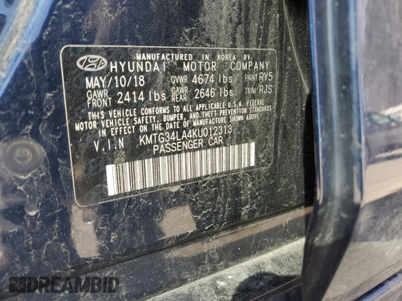 2019 Genesis G70 Advanced with VIN KMTG34LA4KU012313, listed as a Copart auction lot 47349625 with 158,507 mi miles and Salvage title. Bid and sale history available at DreamBid. Image 12.