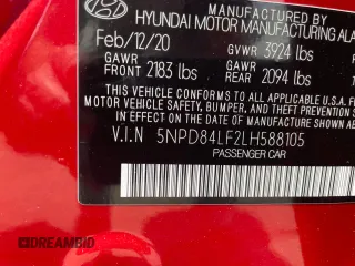 2020 Hyundai Elantra SEL with VIN 5NPD84LF2LH588105, listed as a Copart auction lot 61506555 with 58,811 mi miles and Salvage title. Bid and sale history available at DreamBid. Image 10.