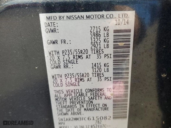 2015 Nissan Pathfinder SL with VIN 5N1AR2MM3FC615082, listed as a Copart auction lot 87271224 with 92,313 mi miles and Clean Title. Bid and sale history available at carsss.com. Image 13.