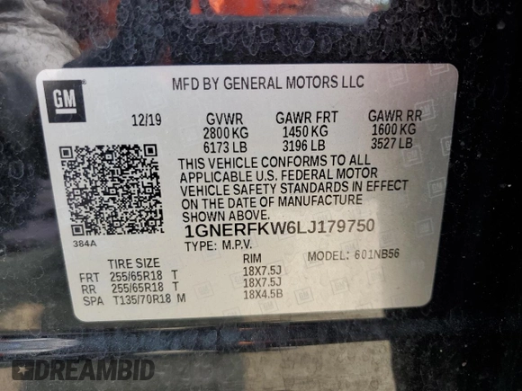 2020 Chevrolet Traverse LS with VIN 1GNERFKW6LJ179750, listed as a Copart auction lot 58975295 with 83,031 mi miles and Salvage title. Bid and sale history available at DreamBid. Image 13.