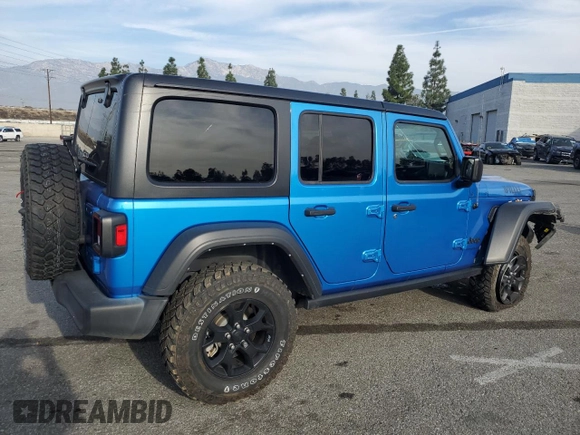 2022 Jeep Wrangler Unlimited Willys with VIN 1C4HJXDM0NW152614, listed as a Copart auction lot 83208664 with 51,913 mi miles and Salvage Title. Bid and sale history available at DreamBid. Image 3.