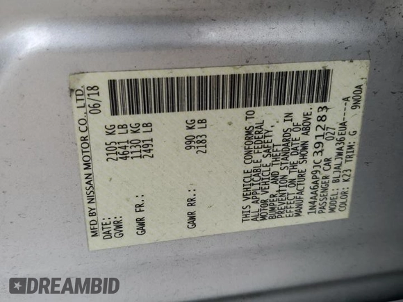2018 Nissan Maxima SV z VIN 1N4AA6AP9JC391283, wystawiony jako Copart lot #54592935 z przebiegiem 155 227 mil mil oraz Szkoda całkowita • Salvage title. Historia ofert i sprzedaży dostępna na DreamBid. Obrazek 12.