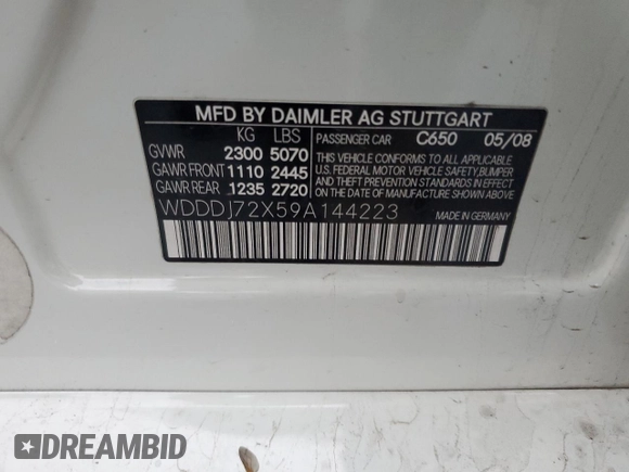 2009 Mercedes-Benz CLS-Class 5.5L with VIN WDDDJ72X59A144223, listed as a Copart auction lot 81114174 with 164,096 mi miles and Salvage Title. Bid and sale history available at carsss.com. Image 14.