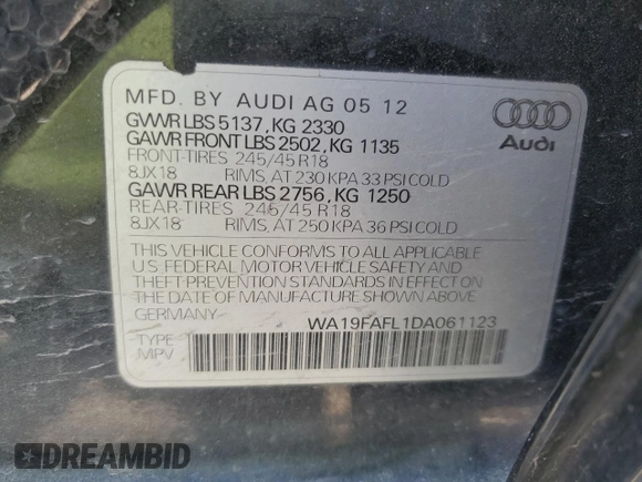 2013 Audi allroad A4 Premium z VIN WA19FAFL1DA061123, wystawiony jako Copart lot #64601404 z przebiegiem 113 792 mil mil oraz Szkoda całkowita • Salvage title. Historia ofert i sprzedaży dostępna na DreamBid. Obrazek 12.