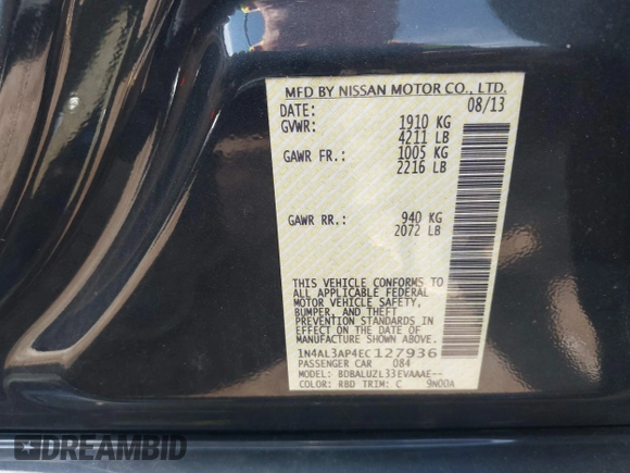 2014 Nissan Altima 2.5 S with VIN 1N4AL3AP4EC127936, listed as a IAAI auction lot 42031585 with 230,630 mi miles. Bid and sale history available at carsss.com. Image 9.
