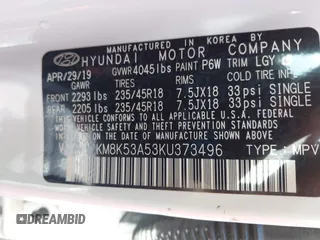 2019 Hyundai Kona Ultimate with VIN KM8K53A53KU373496, listed as a IAAI auction lot 42009405 with 69,206 mi miles and . Bid and sale history available at carsss.com. Image 9.