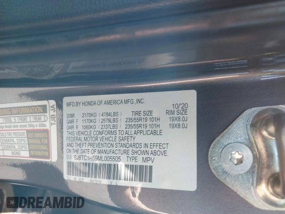 2021 Acura RDX Technology with VIN 5J8TC1H59ML005505, listed as a IAAI auction lot 41571125 with 46,451 mi miles and . Bid and sale history available at DreamBid. Image 9.
