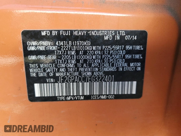 2014 Subaru Crosstrek Premium z VIN JF2GPACC7EG322401, wystawiony jako Copart lot #86399334 z przebiegiem 76 123 mil mil oraz Szkoda całkowita • Salvage title. Historia ofert i sprzedaży dostępna na DreamBid. Obrazek 12.