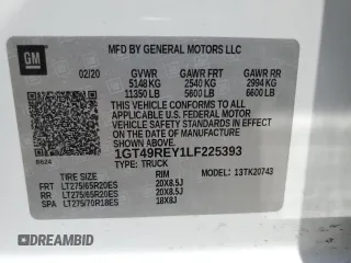 2020 GMC Sierra 2500HD Denali z VIN 1GT49REY1LF225393, wystawiony jako Copart lot #52556145 z przebiegiem Nie podano mil oraz Szkoda całkowita • Salvage title. Historia ofert i sprzedaży dostępna na DreamBid. Obrazek 14.