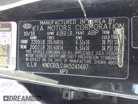 2019 Kia Niro LX with VIN KNDCB3LC4K5241497, listed as a IAAI auction lot 41670537 with 55,066 mi miles. Bid and sale history available at carsss.com. Image 9.