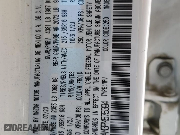 2023 Mazda CX-30 S with VIN 3MVDMBAM3PM575394, listed as a Copart auction lot 52531455 with 51,155 mi miles and Salvage title. Bid and sale history available at DreamBid. Image 15.