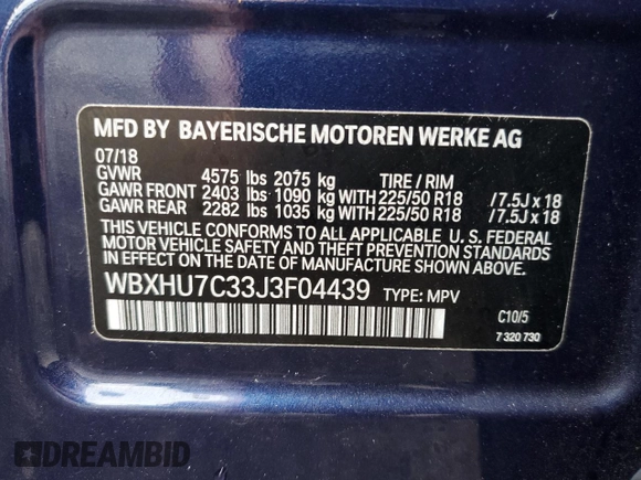 2018 BMW X1 sDrive28i with VIN WBXHU7C33J3F04439, listed as a Copart auction lot 45034033 with 28,091 mi miles. Bid and sale history available at carsss.com. Image 13.