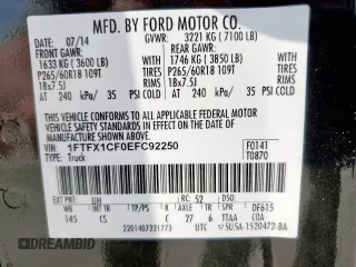 2014 Ford F-150 XL with VIN 1FTFX1CF0EFC92250, listed as a Copart auction lot 58959555 with 157,279 mi miles and Salvage title. Bid and sale history available at DreamBid. Image 12.