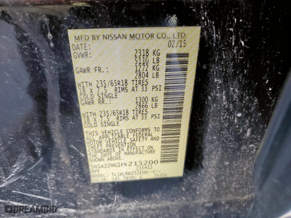 2015 Nissan Murano SL with VIN 5N1AZ2MG1FN215200, listed as a Copart auction lot 45423165 with 151,287 mi miles and Clean Title. Bid and sale history available at carsss.com. Image 13.