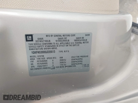 2008 GMC Yukon Denali z VIN 1GKFK63888J229013, wystawiony jako IAAI lot #42086570 z przebiegiem 202 439 mil mil oraz . Historia ofert i sprzedaży dostępna na DreamBid. Obrazek 9.