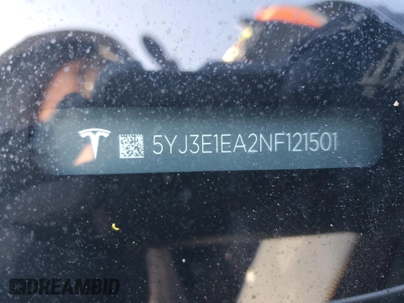 2022 Tesla Model 3 with VIN 5YJ3E1EA2NF121501, listed as a Copart auction lot 52408345 with 0 mi miles and Salvage Title. Bid and sale history available at carsss.com. Image 12.