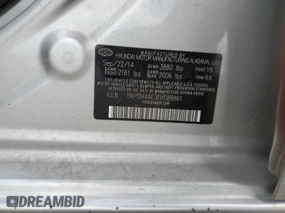 2015 Hyundai Elantra SE z VIN 5NPDH4AE3FH589861, wystawiony jako Copart lot #55177795 z przebiegiem 114 126 mil mil oraz Tytuł czysty. Historia ofert i sprzedaży dostępna na DreamBid. Obrazek 12.