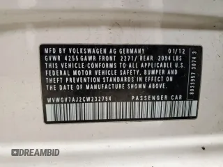 2012 Volkswagen Golf GTI with VIN WVWGV7AJ2CW232794, listed as a Copart auction lot 55497715 with 196,626 mi miles and Clean title. Bid and sale history available at DreamBid. Image 12.