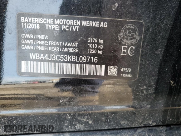 2019 BMW 4 Series 430i xDrive with VIN WBA4J3C53KBL09716, listed as a Copart auction lot 49602685 with 123,258 mi miles and Salvage title. Bid and sale history available at DreamBid. Image 13.