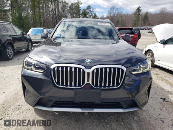 2022 BMW X3 xDrive30i with VIN 5UX53DP07N9K59614, listed as a Copart auction lot 45942415 with 27,961 mi miles and Salvage Title. Bid and sale history available at DreamBid. Image 5.