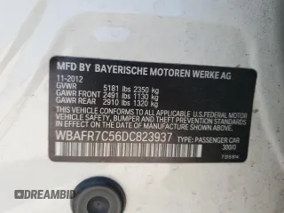 2013 BMW 5 Series 535i with VIN WBAFR7C56DC823937, listed as a Copart auction lot 52380345 with 110,067 mi miles and Salvage Title. Bid and sale history available at DreamBid. Image 12.