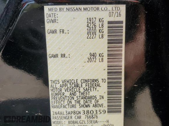 2016 Nissan Altima S z VIN 1N4AL3AP8GN380359, wystawiony jako Copart lot #59195915 z przebiegiem 172 069 mil mil oraz Czysty tytuł • Clean title. Historia ofert i sprzedaży dostępna na DreamBid. Obrazek 12.