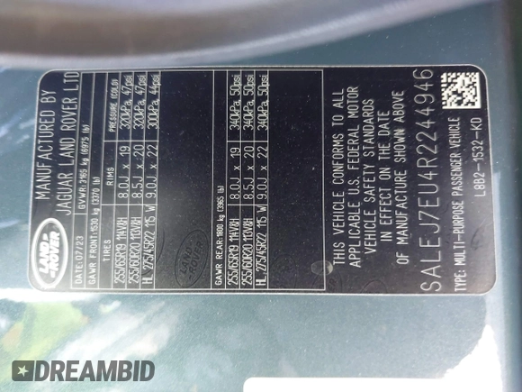 2024 Land Rover Defender S z VIN SALEJ7EU4R2244946, wystawiony jako IAAI lot #42096740 z przebiegiem 17 906 mil mil oraz . Historia ofert i sprzedaży dostępna na DreamBid. Obrazek 9.