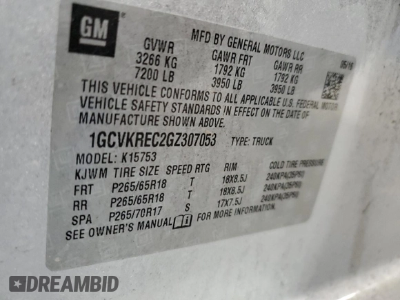 2016 Chevrolet Silverado 1500 LT with VIN 1GCVKREC2GZ307053, listed as a Copart auction lot 50263555 with 146,093 mi miles and Salvage Title. Bid and sale history available at DreamBid. Image 12.