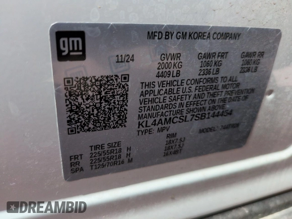 2025 Buick Encore GX Preferred with VIN KL4AMCSL7SB144454, listed as a Copart auction lot 62579385 with Not provided miles and Clean title. Bid and sale history available at DreamBid. Image 12.