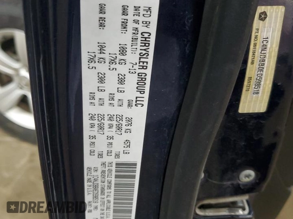 2014 Jeep Compass Sport with VIN 1C4NJDBB0ED598518, listed as a Copart auction lot 55072665 with 128,141 mi miles and Salvage Title. Bid and sale history available at carsss.com. Image 13.