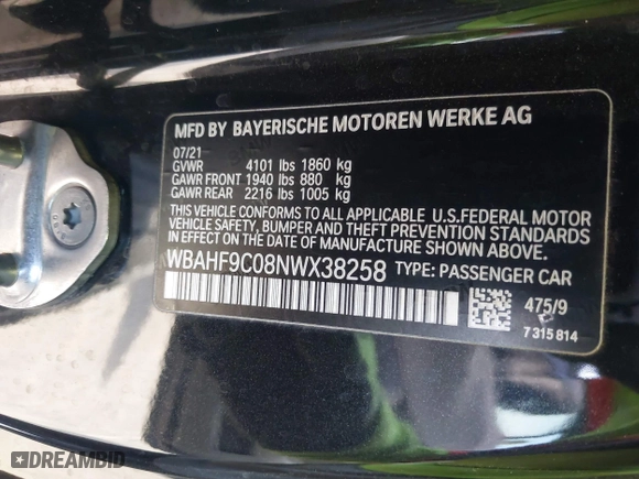 2022 BMW Z4 sDriveM40i with VIN WBAHF9C08NWX38258, listed as a IAAI auction lot 41462157 with 43,534 mi miles. Bid and sale history available at carsss.com. Image 9.