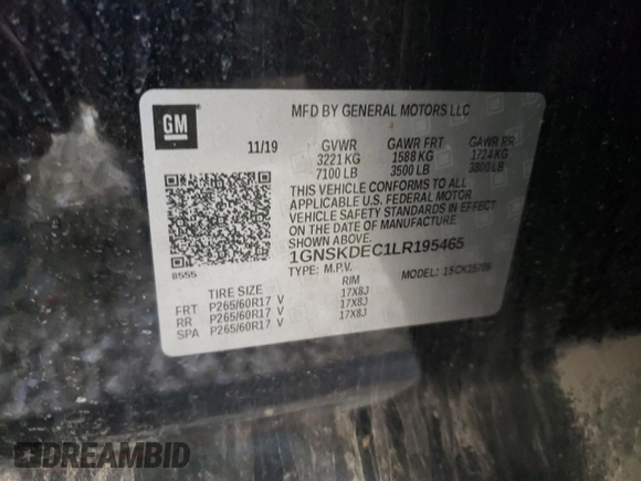 2020 Chevrolet Tahoe Commercial z VIN 1GNSKDEC1LR195465, wystawiony jako Copart lot #55155345 z przebiegiem 124 093 mil mil oraz Szkoda całkowita • Salvage title. Historia ofert i sprzedaży dostępna na DreamBid. Obrazek 14.