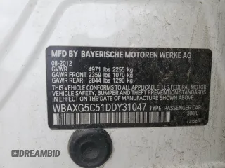 2013 BMW 5 Series 528i with VIN WBAXG5C51DDY31047, listed as a Copart auction lot 52284695 with 188,326 mi miles and Salvage Title. Bid and sale history available at DreamBid. Image 12.