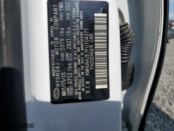 2015 Hyundai Genesis 3.8L with VIN KMHGN4JE7FU104371, listed as a Copart auction lot 51017965 with 134,362 mi miles and Salvage Title. Bid and sale history available at carsss.com. Image 12.