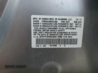 2012 Honda Pilot Touring with VIN 5FNYF3H92CB011089, listed as a Copart auction lot 52822085 with Not Provided miles and Salvage Title. Bid and sale history available at carsss.com. Image 13.