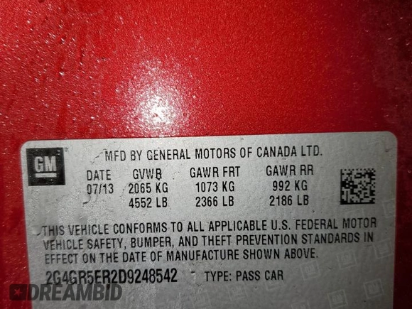2013 Buick Regal with VIN 2G4GR5ER2D9248542, listed as a Copart auction lot 42367085 with 90,156 mi miles and Clean Title. Bid and sale history available at carsss.com. Image 13.